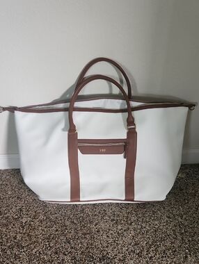 Mark & Graham White Tote with Brown Trim